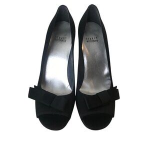 Stuart Weitzman Black Open Toe With Black Bows Silk Like Shoe Size 9.5